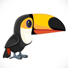 Cute cartoon toy bright bird toucan isolated on white background