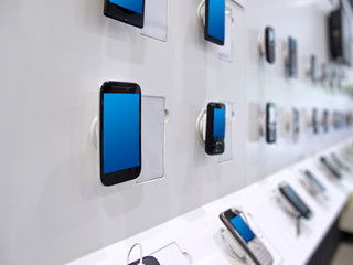 Smartphones in telecommunication electronic store display