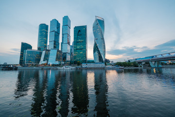 Moscow City skyscrapers at evening