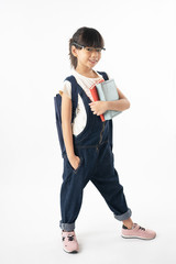 Young Asian girl student holding book isolated on white background,  education and learning concept