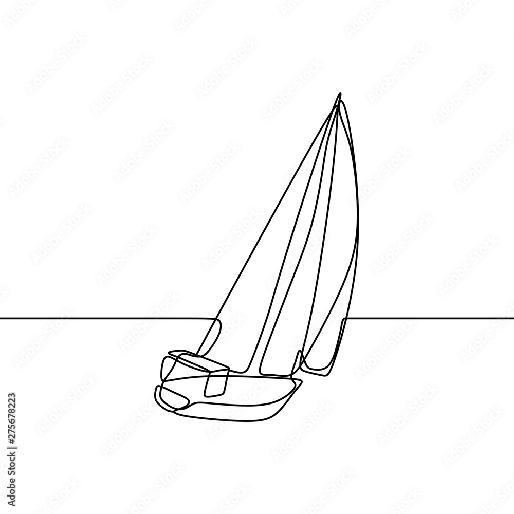 Poster sail one line drawing continuous lineart design minimalist style