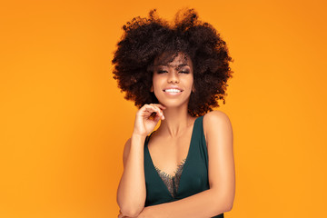 Beauty afro woman with glamour makeup.