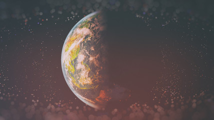 planet earth in deep space with vintage retro color style 