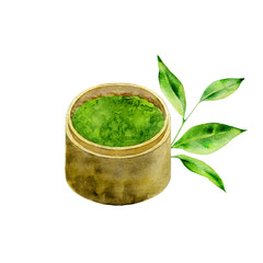 Watercolor illustration of japanese matcha