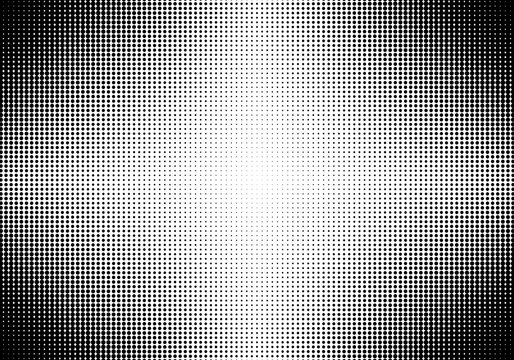 Black white halftone dots background. Monochrome geometric texture. Pop art pattern.
