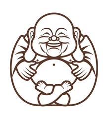 Colouring book. Cute Chubby Happy Laughing Buddha character cartoon. Vector cartoon illustration. Religion - vector 