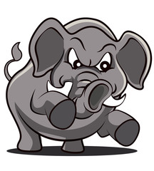 Angry elephant with strong trunk cartoon character - vector mascot