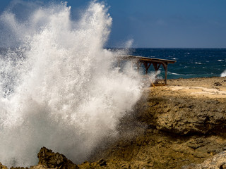 Fototapeta na wymiar Crashing waves at Shete Boka National park, curacao