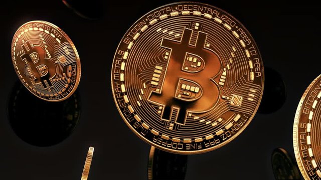 Bitcoin Coins Falling Down Like Rain Looping Background