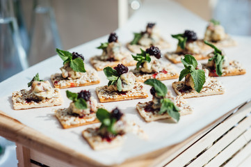 catering services background with snacks on guests table outdoor wedding party