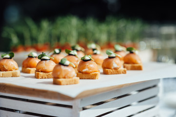 catering services background with snacks on guests table outdoor wedding party