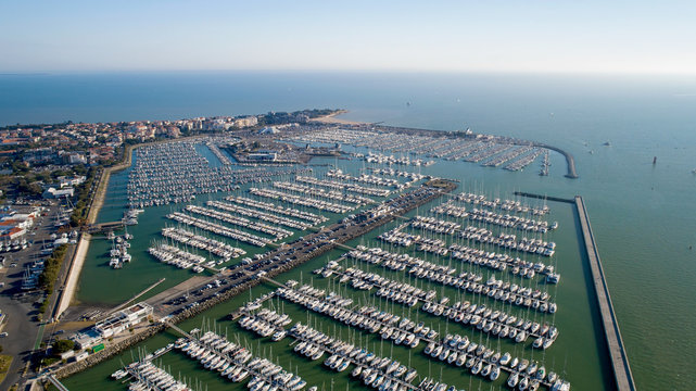 Aerial photo of boats in the Minimes port, La Rochelle, France