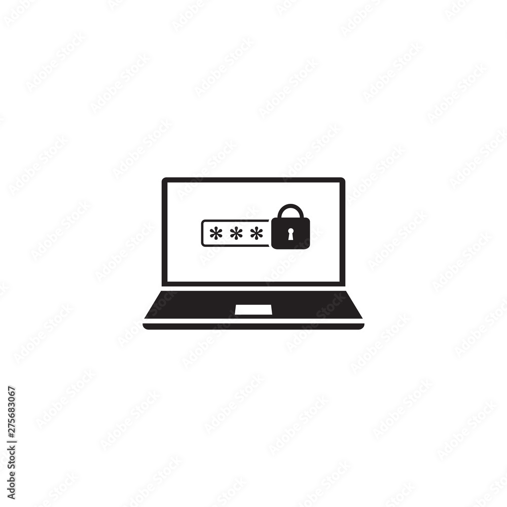 Poster black laptop with password notification and lock icon isolated. concept of security, personal access
