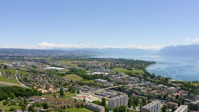 Aerial above Morges agglomeration, Denges and Preverenges
