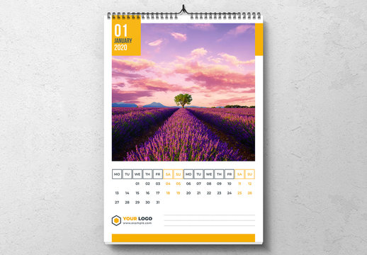 2020 Wall Calendar Layout with Colorful Accents