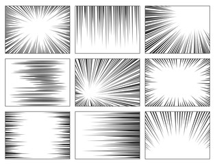 Comic book speed lines set, explosion effect