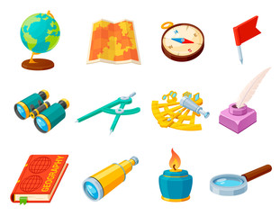 Science and geography tool set, education concept
