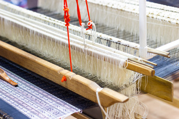 Weaving equipment Household weaving - Detail of weaving loom for homemade silk