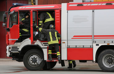 firefighters  and the fire engine
