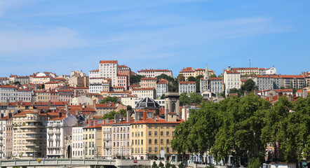 Fototapeta na wymiar panorama of the old city of Lyon in France with the ancient buil