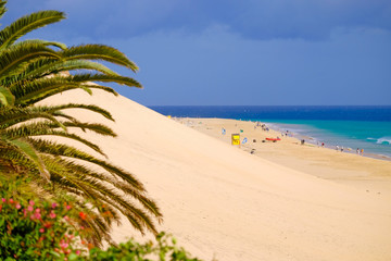 Beach Playa del Matorral in Morro Jable on Fuerteventura, Canary Islands, Spain.