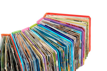 Stack of pop-up books on isolated white background.
