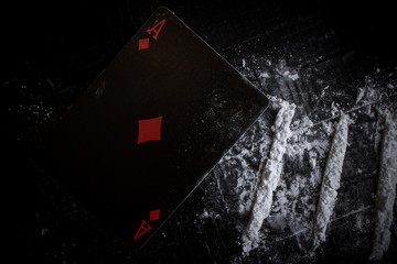 Drug abuse dangerous drugs cocaine heroin heroine addiction concept black background 