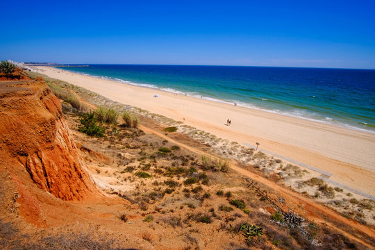 View on the beautiful beach Praia da Rocha Baixinha Nascente in Algarve, Portugal.