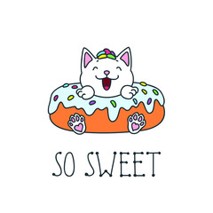 So sweet! Kawaii illustration of a cute cat donut. Vector 8 EPS.