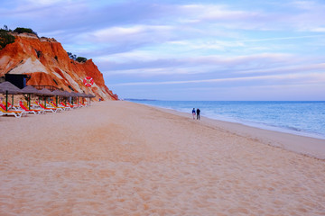 View on the beach Praia da Falesia Barranco das Belharucas in Algarve, Portugal.