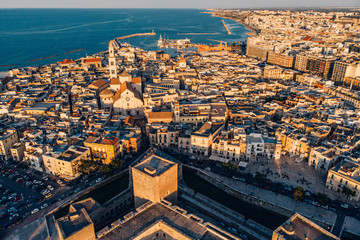 Aerial view of old town in Bari, drone shot, Puglia, Italy