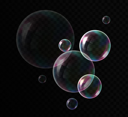 Realistic soap bubbles with rainbow reflection set isolated vector illustration