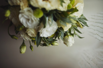 Obraz na płótnie Canvas beautiful Wedding bouquet, wedding floristry. Stylish wedding bouquet bride. Close up. Side view. Wedding decor. Artwork.