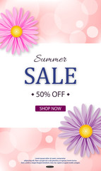 Sale banner design with flowers. Vector illustration