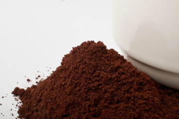 aromatic roasted coffee beans on white background