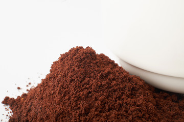aromatic roasted coffee beans on white background
