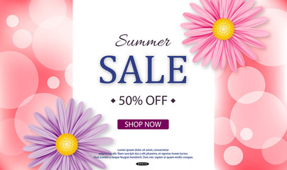 Sale banner design with flowers. Vector illustration