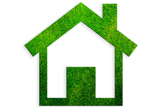 Icono de una casa hecho de hierva verde.