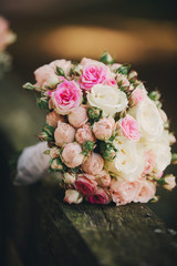 beautiful Wedding bouquet, wedding floristry. Stylish wedding bouquet bride. Close up. Side view. Wedding decor. Artwork.