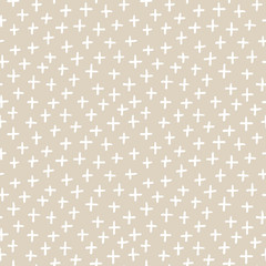 Seamless vector background with hand drawn crosses in stone and white. Subtle scandinavian design for baby shower, Birthday, scrapbook, cards, textiles, gift wrapping paper, surface textures.