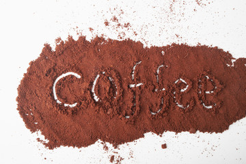 aromatic roasted coffee beans on white background