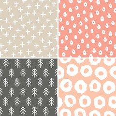 Vector set of 4 seamless abstract backgrounds in subtle colors. Minimal designs in scandinavian style for baby shower, Birthday, scrapbook, cards, textiles, gift wrapping paper, surface textures. - 275689898