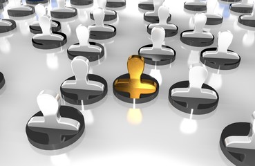 Social network internet chat community communication.The leader among the collective, highlighted by the gold material