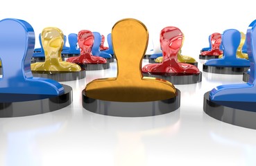 Linking entities. Networking, social media, SNS, internet communication abstract. Small network connected to a larger network. Web of red, orange and yellow wires on white background. Shallow DOF.