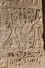 Egyptian Hieroglyphs in Medinet Habu Temple, Luxor, Egypt