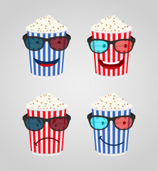 Vector cartoon characters - popcorn with 3d glasses