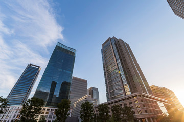 東京丸の内 オフィスビル街の夕景