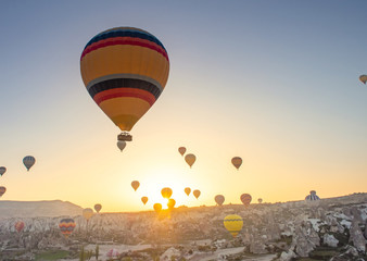 Fototapeta na wymiar great tourist attraction of Cappadocia - balloon flight. Goreme, Cappadocia, Turkey