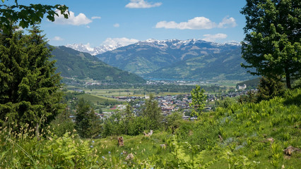 Kaprun city surrounded with mountains 