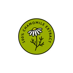 Chamomile Flower herbal organic badge and icon in trend linear style - Vector Green Logo Emblem of Medical Chamomile